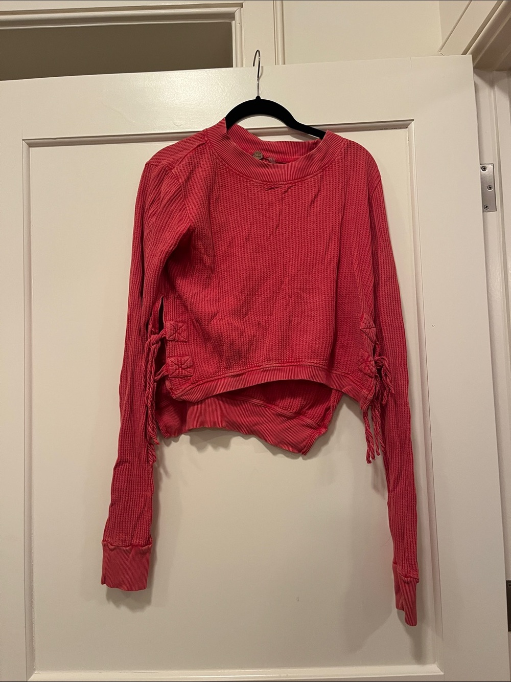 Women's Long Sleeve Pink Waffle Knit Crop Tee